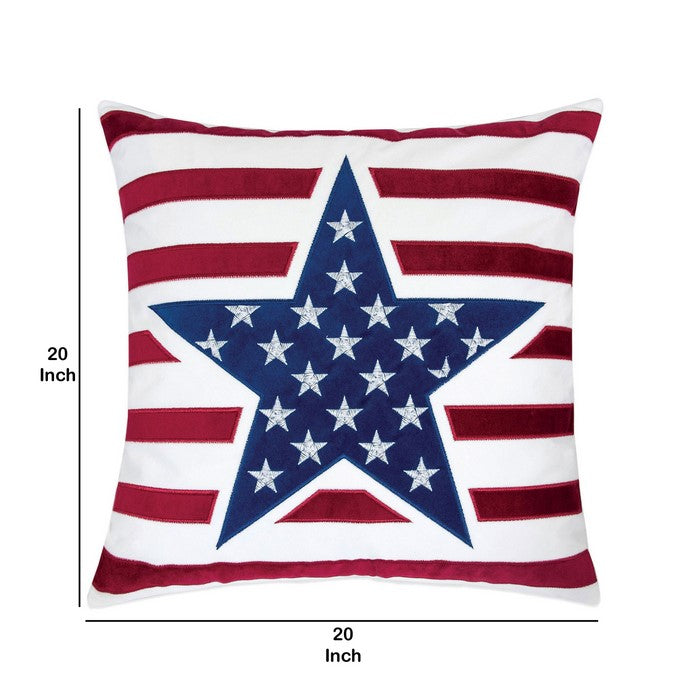 20 X 20 Inches US Flag Embroidered Velvet Accent Pillow, Set of 2, Multicolor