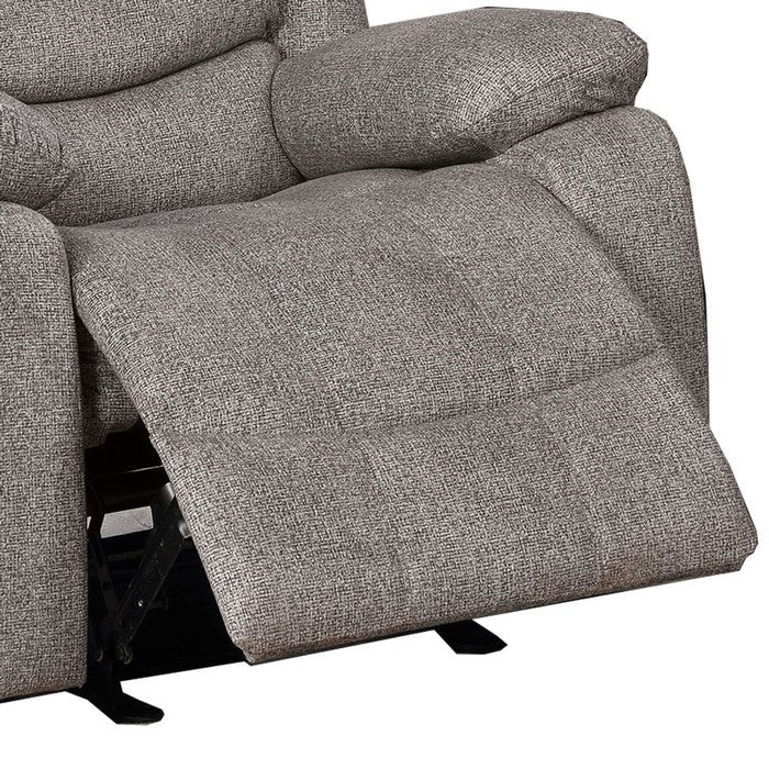 Fabric Upholstered Recliner with Contoured Seat and Padded Arms, Light Gray