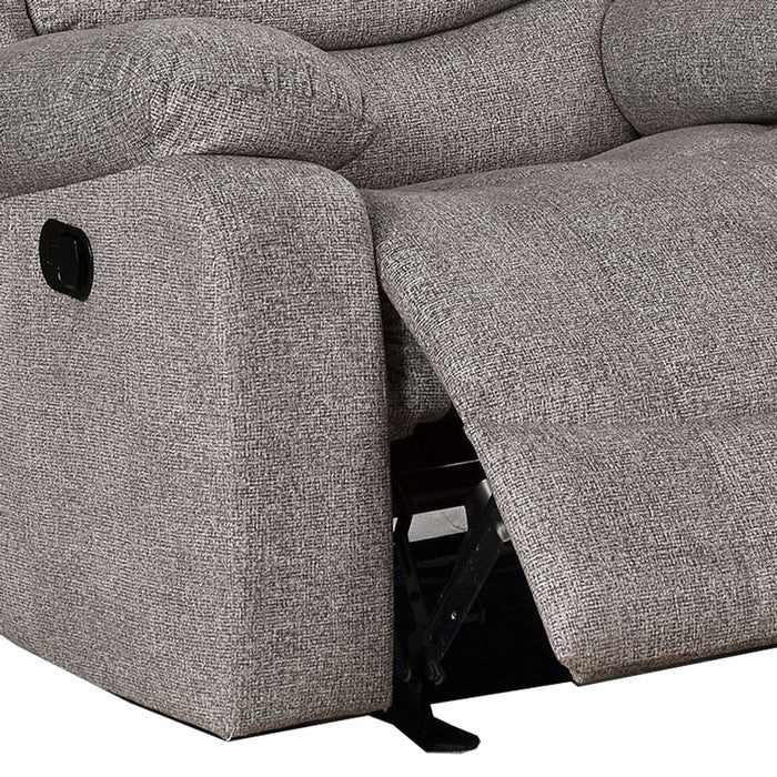 Fabric Upholstered Recliner with Contoured Seat and Padded Arms, Light Gray
