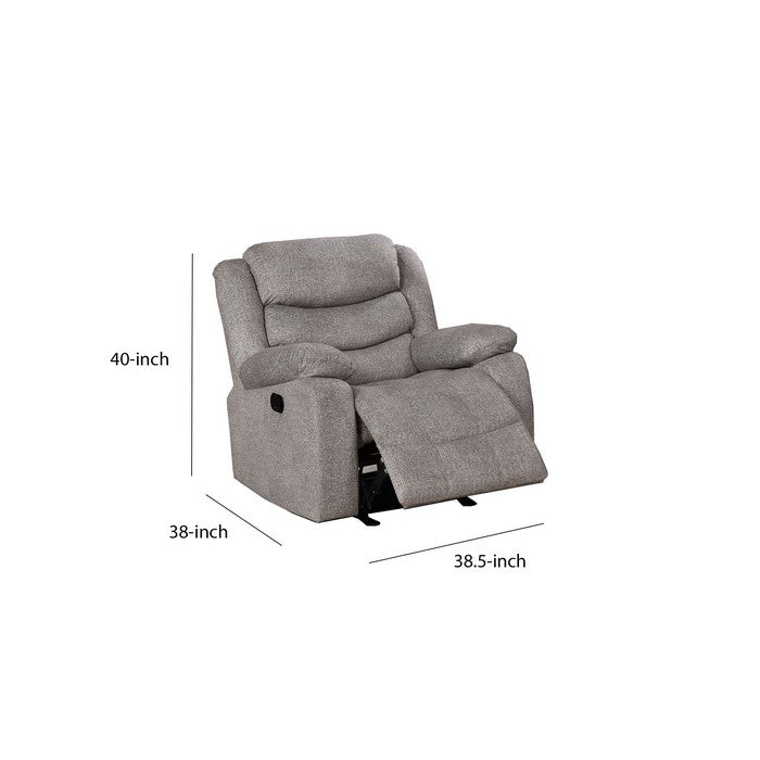 Fabric Upholstered Recliner with Contoured Seat and Padded Arms, Light Gray