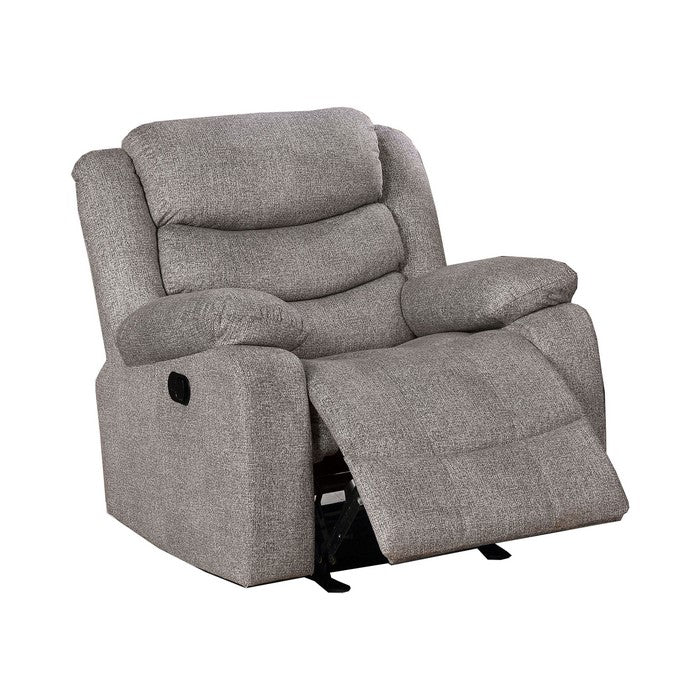 Fabric Upholstered Recliner with Contoured Seat and Padded Arms, Light Gray