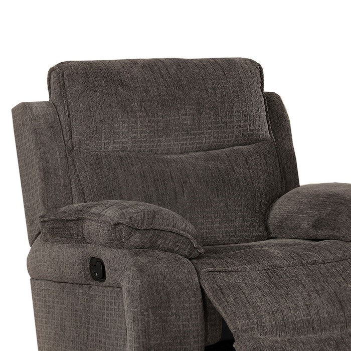 Fabric Upholstered Recliner with Contoured Seat and Padded Arms, Gray