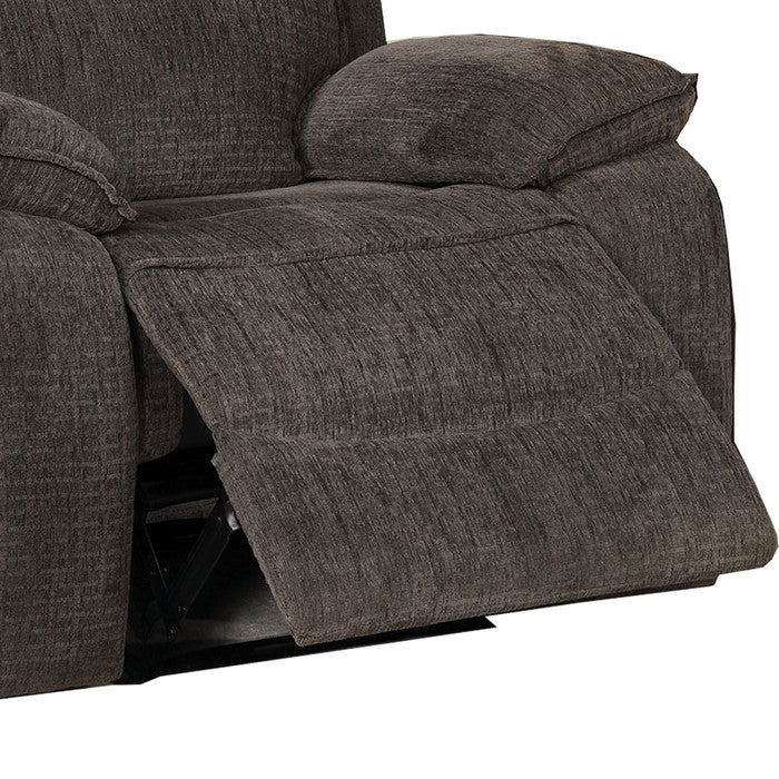 Fabric Upholstered Recliner with Contoured Seat and Padded Arms, Gray