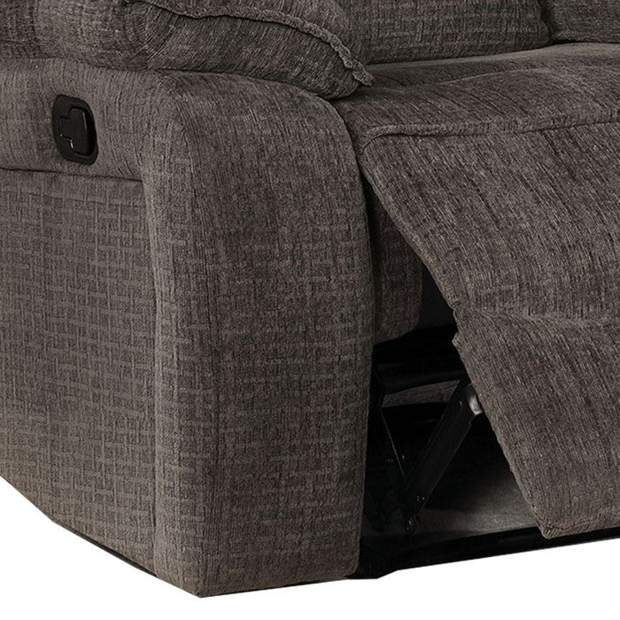 Fabric Upholstered Recliner with Contoured Seat and Padded Arms, Gray