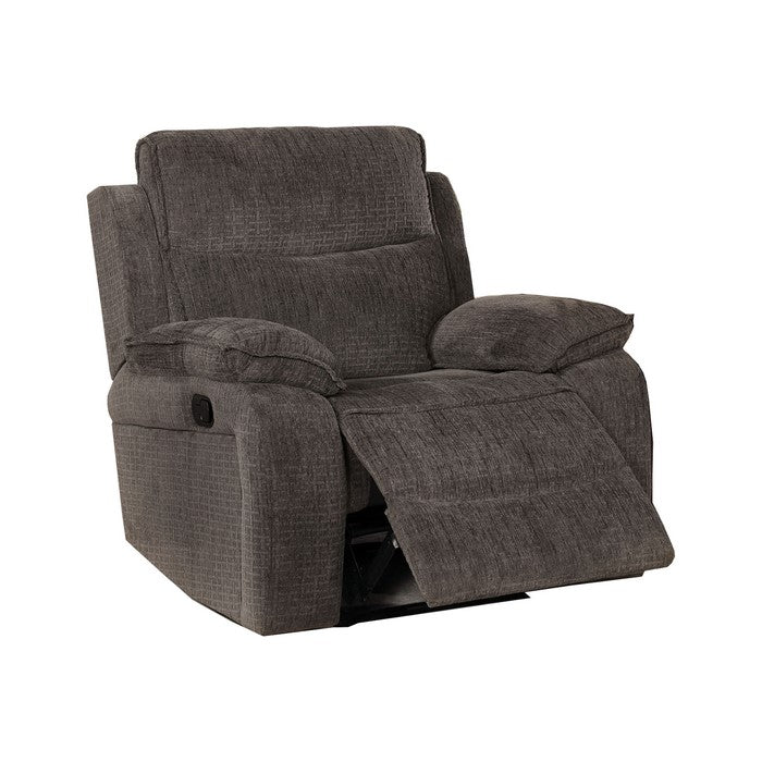 Fabric Upholstered Recliner with Contoured Seat and Padded Arms, Gray