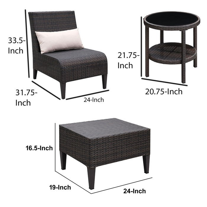 5 Piece Faux Wicker Aluminum Frame Patio Set with Pillow, Brown and Beige