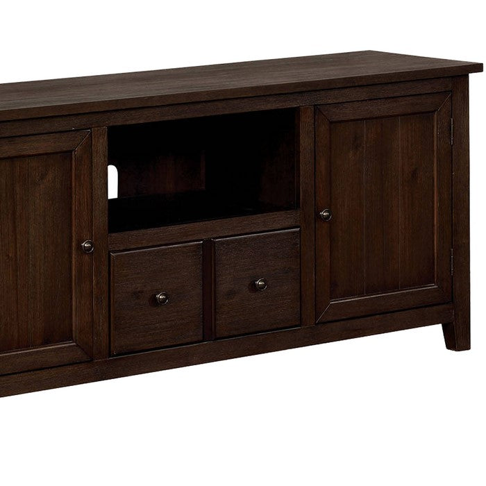 Wooden TV Stand with 2 Storage Cabinets and Chamfered Legs, Brown