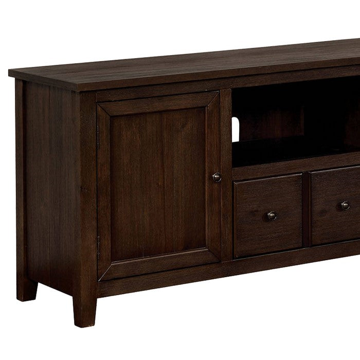 Wooden TV Stand with 2 Storage Cabinets and Chamfered Legs, Brown