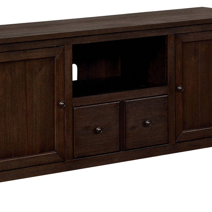 Wooden TV Stand with 2 Storage Cabinets and Chamfered Legs, Brown
