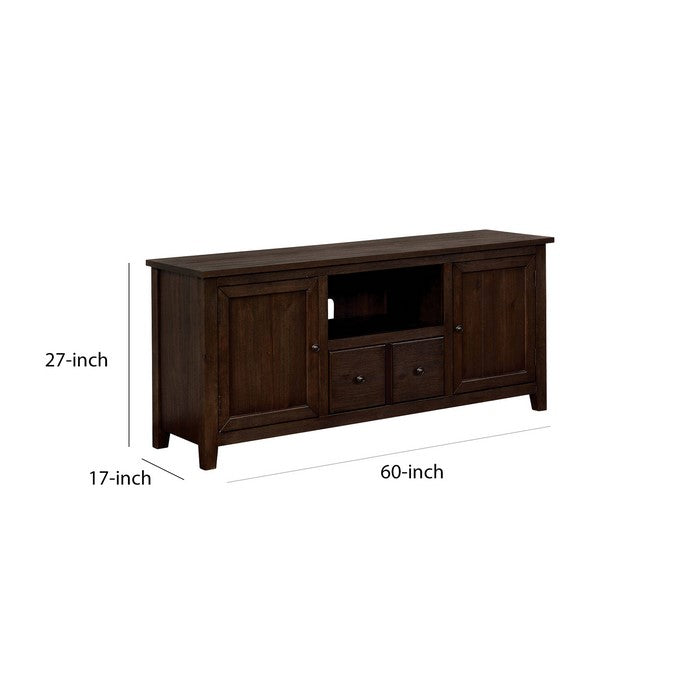 Wooden TV Stand with 2 Storage Cabinets and Chamfered Legs, Brown