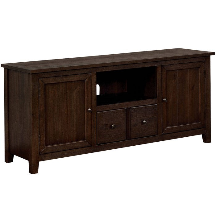 Wooden TV Stand with 2 Storage Cabinets and Chamfered Legs, Brown