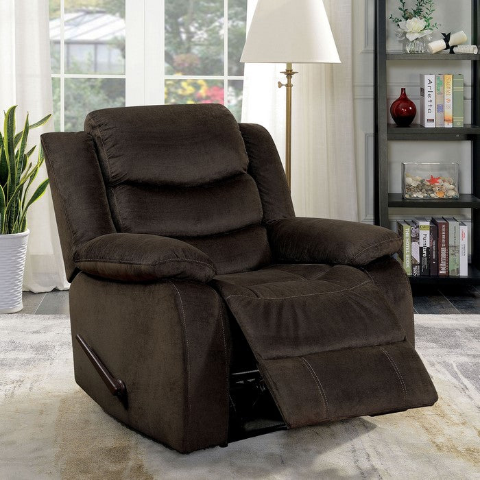 Contemporary Recliner Chair with Faux Leather Upholstery and Glider, Brown