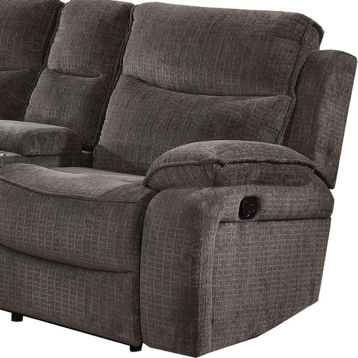 Transitional Recliner Loveseat with Fabric Upholstery and Cupholders, Gray