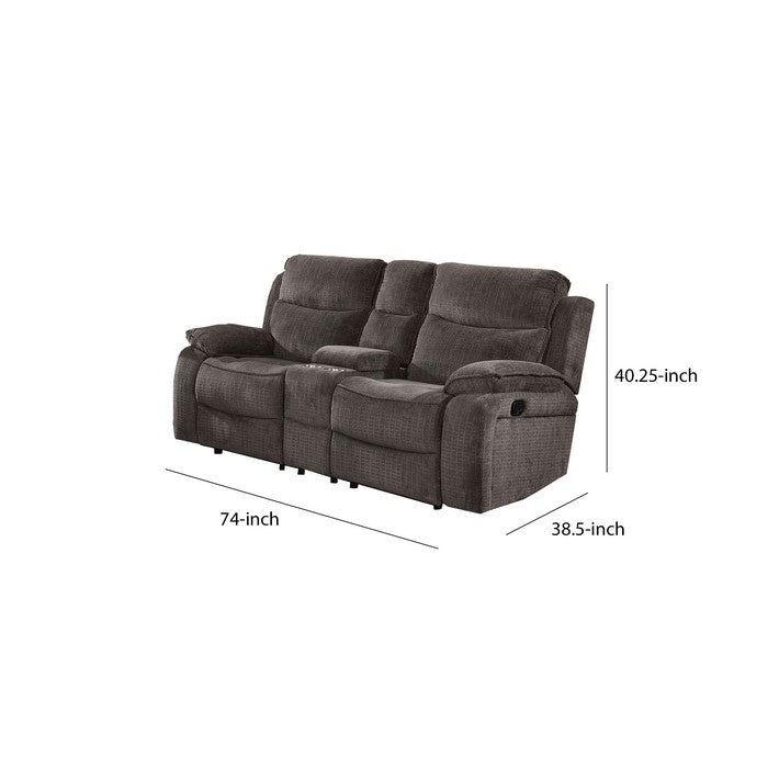 Transitional Recliner Loveseat with Fabric Upholstery and Cupholders, Gray