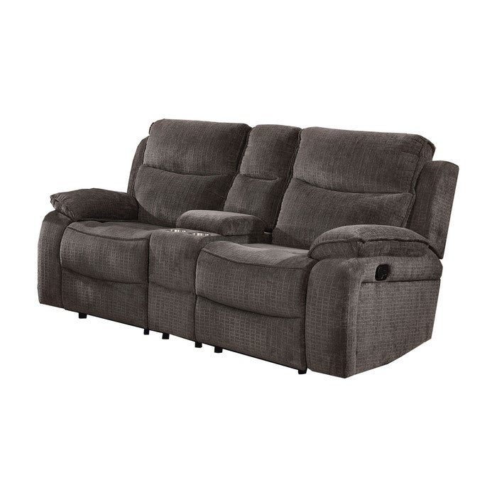 Transitional Recliner Loveseat with Fabric Upholstery and Cupholders, Gray