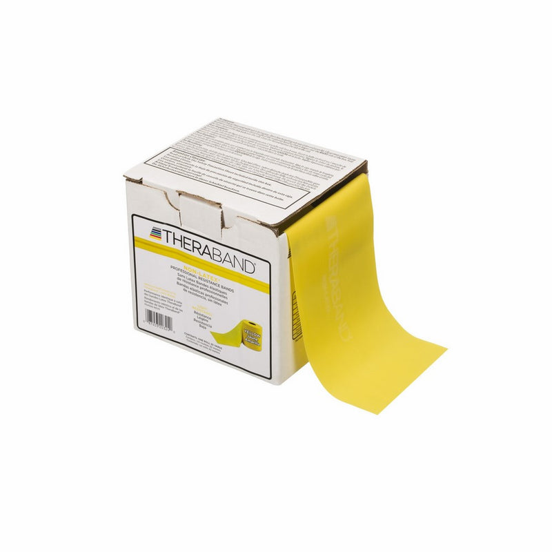 TheraBand Professional Non-Latex Resistance Bands For Upper and Lower Body Exercise Workouts, Physical Therapy, Lower Pilates, and Rehab, 25 Yard Roll Dispenser Box, Yellow, Thin, Beginner Level 2