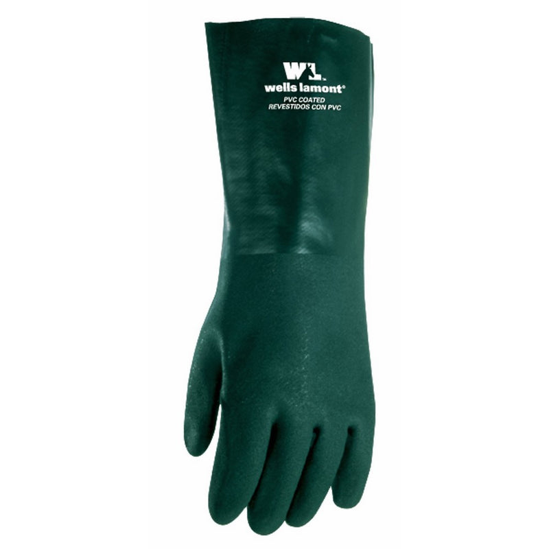 Chemical Resistant Gloves 14inch, PVC Coated Gloves, Cotton Fleece Lining, One Size (Wells Lamont 167L)
