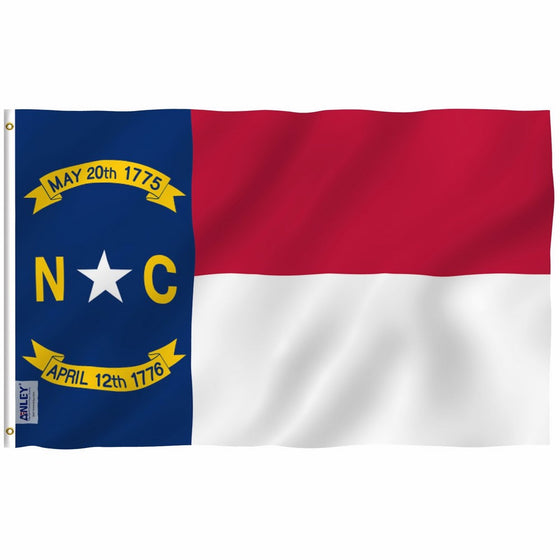 Anley Fly Breeze 3x5 Foot North Carolina State Polyester Flag - Vivid Color and UV Fade Resistant - Canvas Header and Double Stitched - North Carolina NC Flags with Brass Grommets 3 X 5 Ft