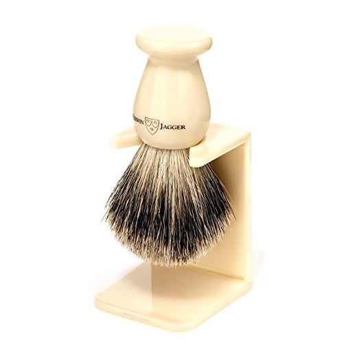 Edwin Jagger Best Badger Shaving Brush With Drip Stand, Imitation Ivory, Medium