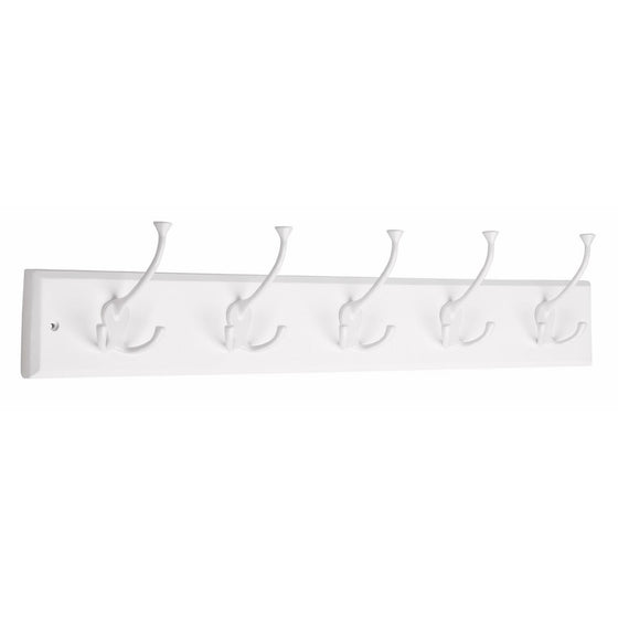 Liberty 129850 27-Inch Hook Rail/Coat Rack with 5 Flared Top Hooks, White and White