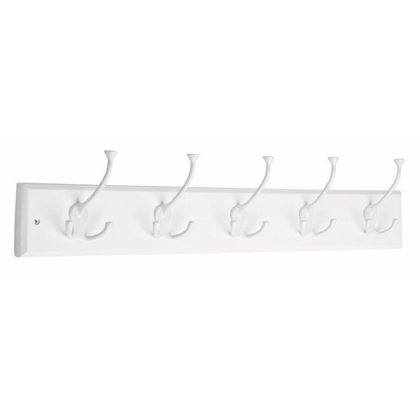 Liberty 129850 27-Inch Hook Rail/Coat Rack with 5 Flared Top Hooks, White and White
