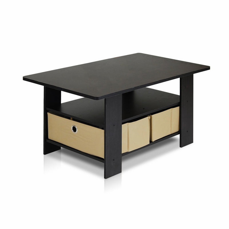 Furinno 11158EX/BR Coffee Table with Bins, Espresso/Brown