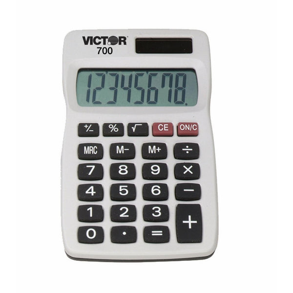 Victor 700 8 Digit Pocket Calculator, White, Great for carrying in backpacks, purses and breifcases