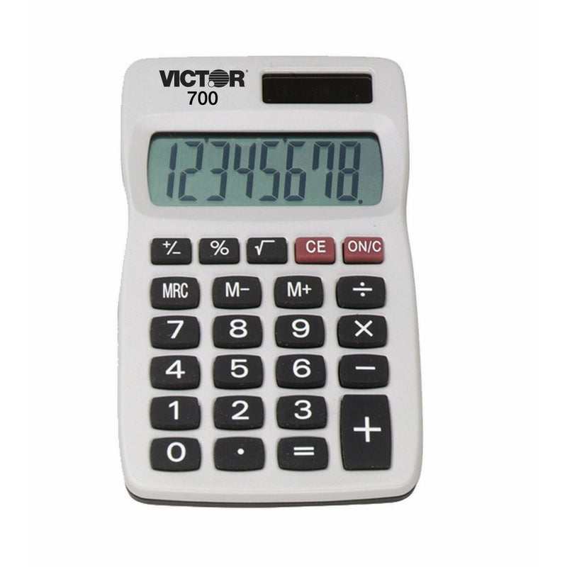 Victor 700 8 Digit Pocket Calculator, White, Great for carrying in backpacks, purses and breifcases