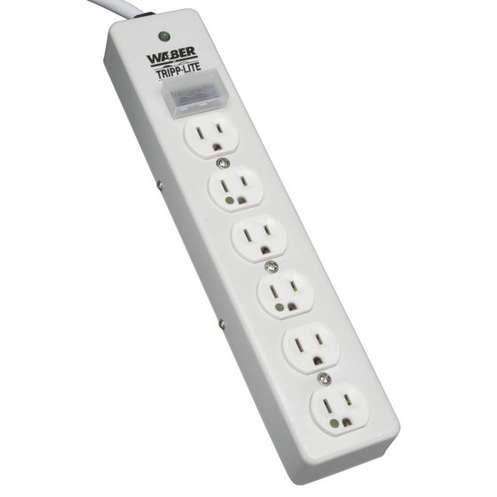 Tripp Lite 6 Outlet Hospital Grade Surge Protector Power Strip, 10ft Cord, Right Angle Plug, UL 1363, Lifetime Warranty (SPS610HGRA)