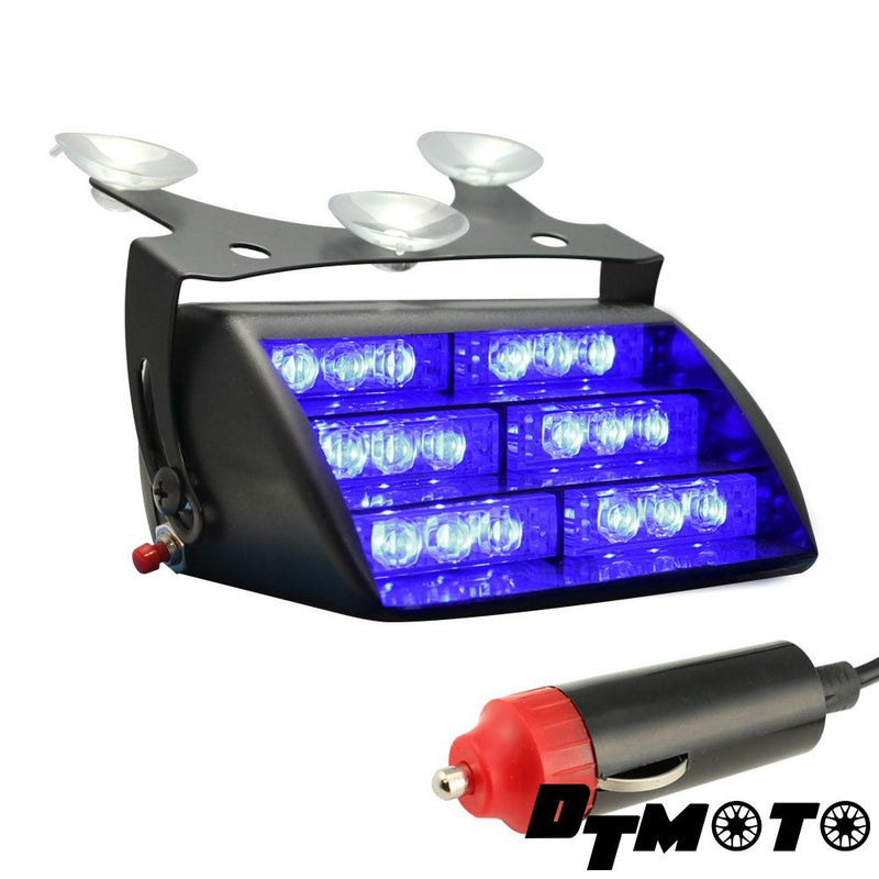 DT MOTO Blue 18x LED Personal Emergency Vehicle Windshield Strobe Dash Warning Light - 1 unit