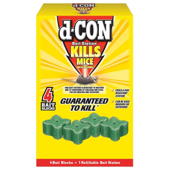 D-Con Refillable Corner Fit Mouse Poison Bait Station, 1 Trap 4 Bait Refills