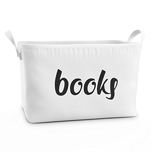 Fawn Hill Co Book Storage Box Basket for Baby, Kids or Pets - Storage Bins for Organizing Books, Toys and Gifts - Medium size, White