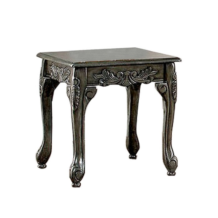 3 Piece Table Set with Cabriole Legs and Wooden Floral Motifs, Gray
