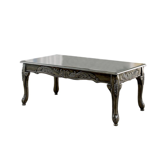 3 Piece Table Set with Cabriole Legs and Wooden Floral Motifs, Gray