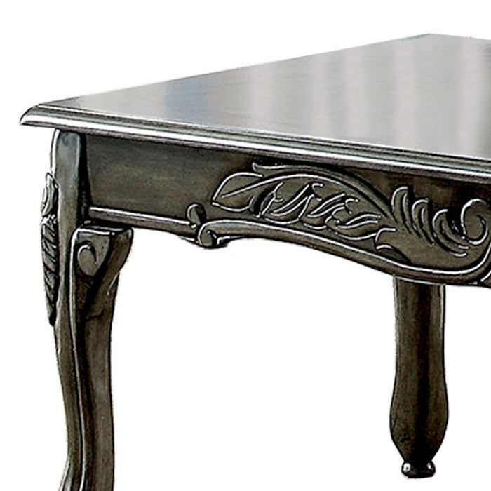 3 Piece Table Set with Cabriole Legs and Wooden Floral Motifs, Gray