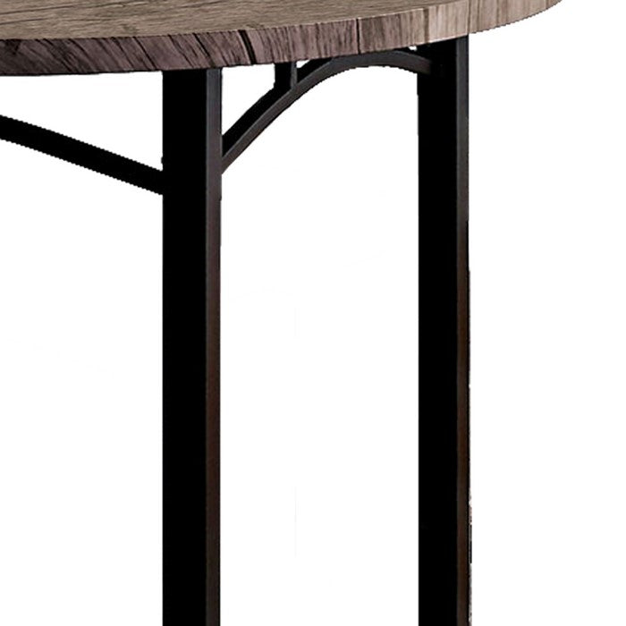 Industrial Metal Dining Table with Round Table Top and Tubular Legs, Brown