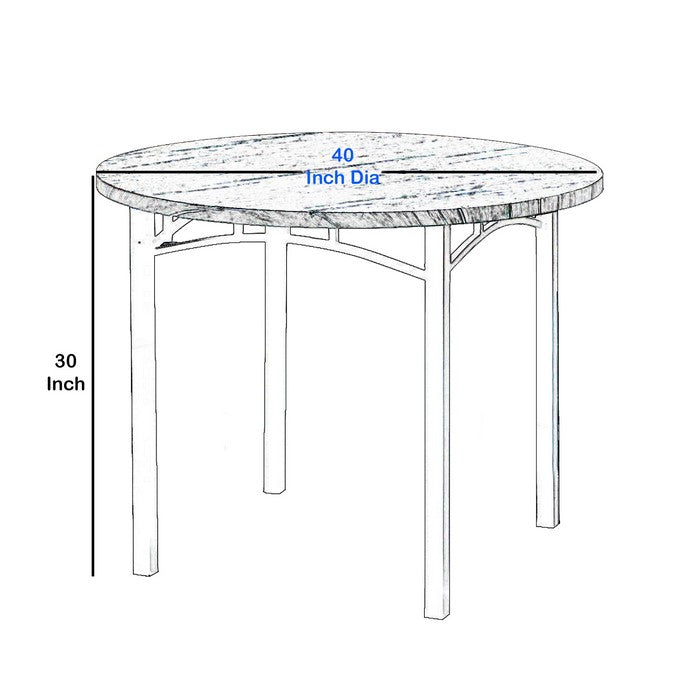 Industrial Metal Dining Table with Round Table Top and Tubular Legs, Brown