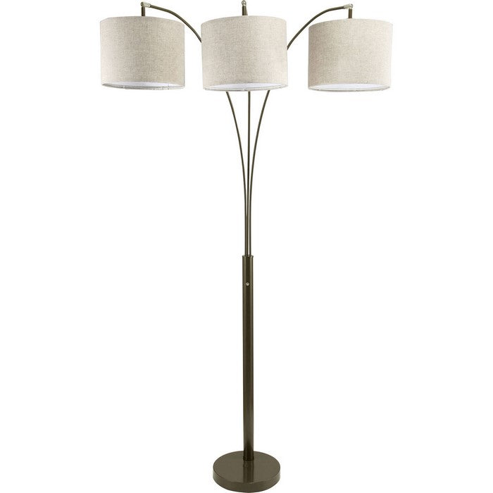 Floor Lamp with 3 Fabric Wrapped Drum Shades and Conjoined Base, Brown