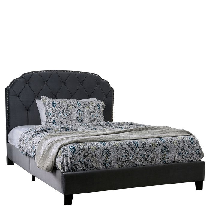 Fabric Upholstered Wooden Twin Bed with Button Tufted Headboard, Gray