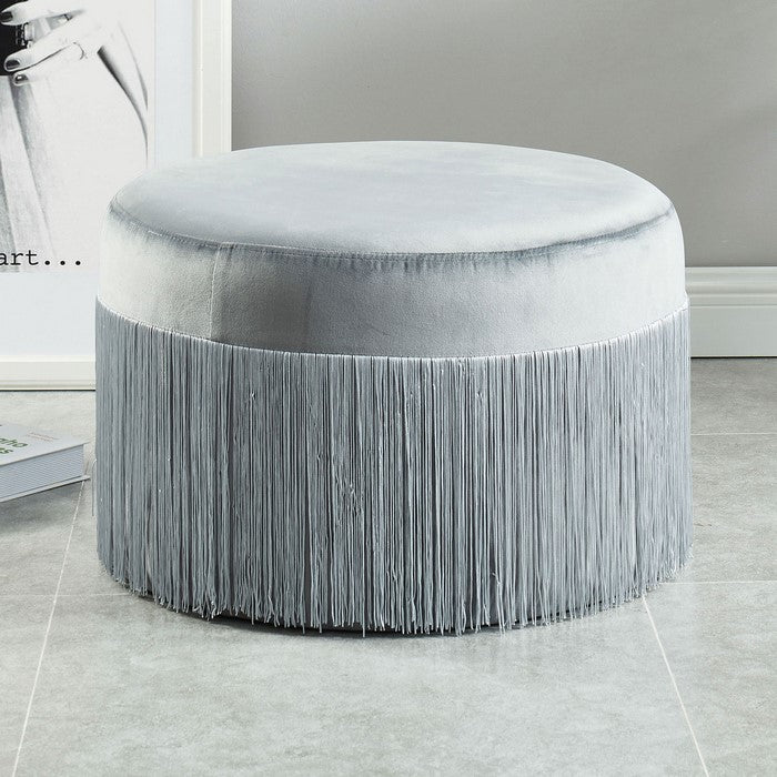 Flannelette Upholstered Ottoman with Ribbed Flannel Sides, Large, Gray