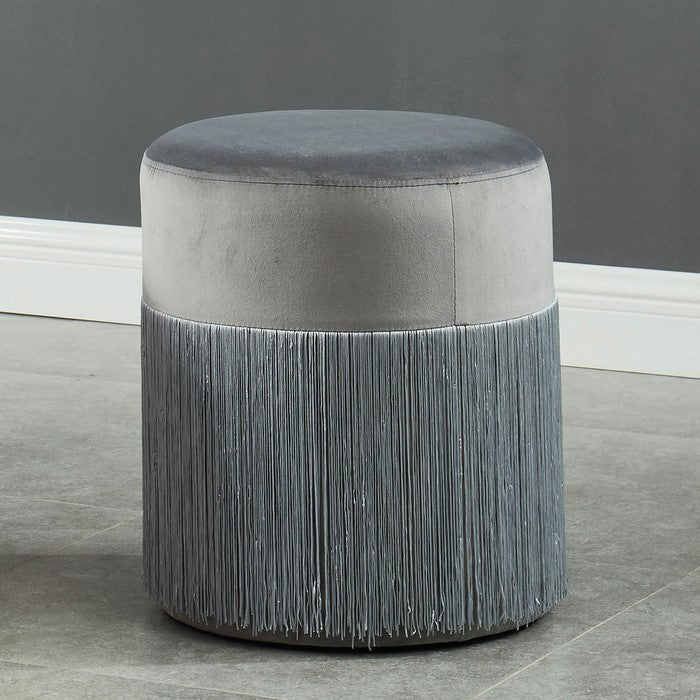 Flannelette Upholstered Ottoman with Ribbed Flannel Sides, Small, Gray