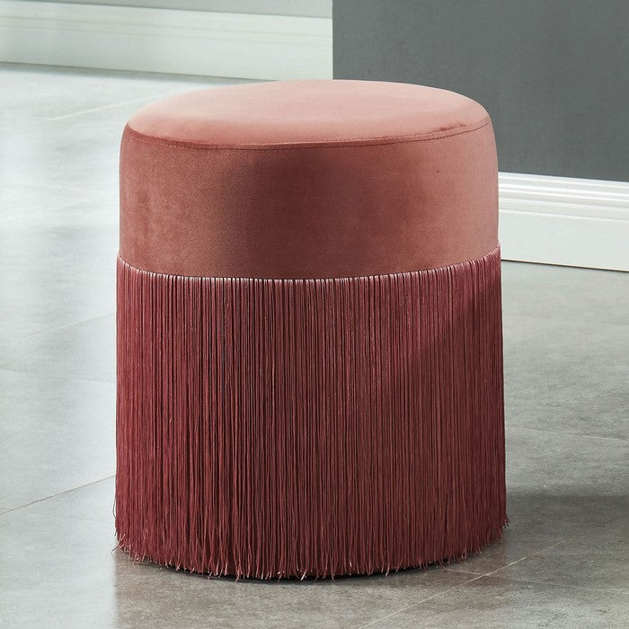 Flannelette Upholstered Ottoman with Ribbed Flannel Sides, Small, Red