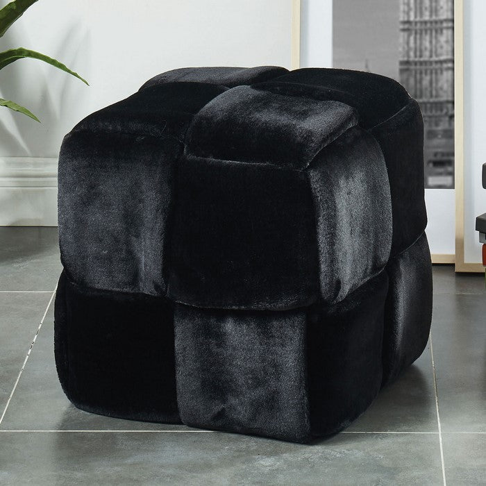 Velvet Upholstered Ottoman with Interlaced design, Black