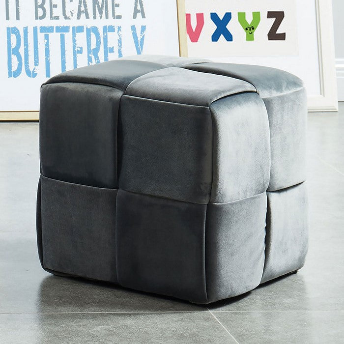 Velvet Upholstered Ottoman with Interlaced design, Gray