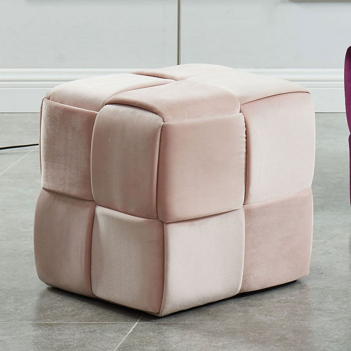 Velvet Upholstered Ottoman with Interlaced design, Pink