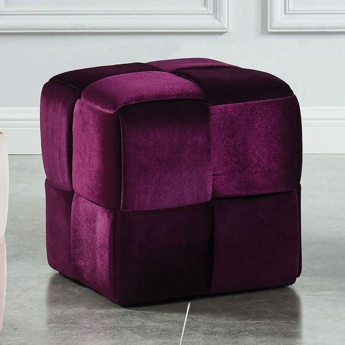 Velvet Upholstered Ottoman with Interlaced design, Purple