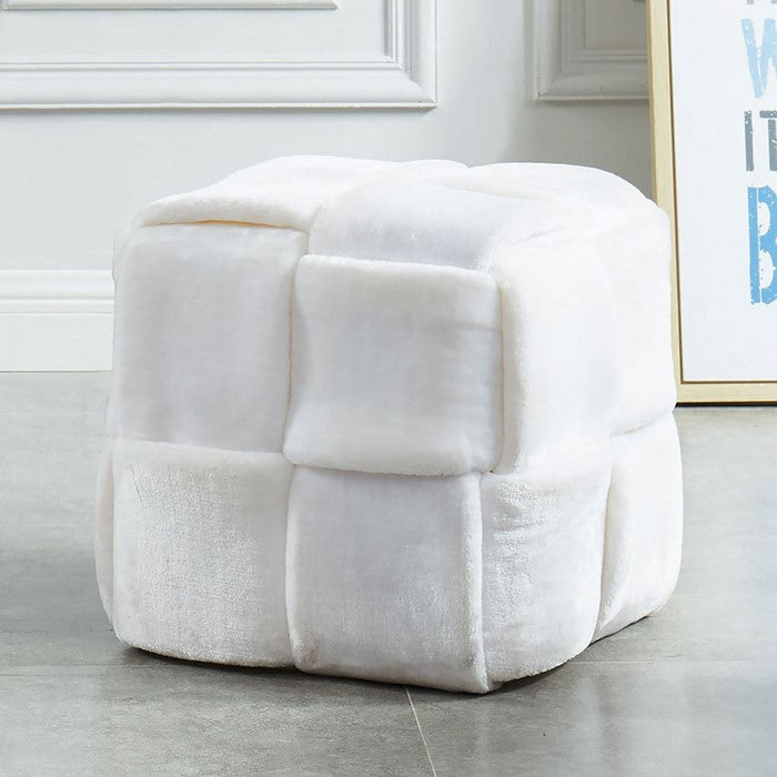 Velvet Upholstered Ottoman with Interlaced design, White