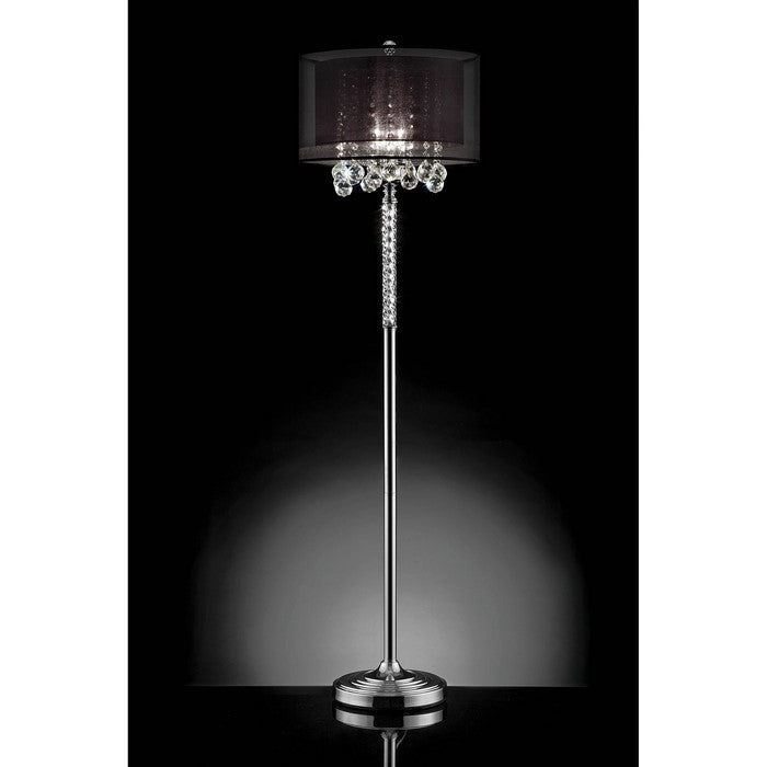Floor Lamp with Hanging Crystals Droplets and Dark Shade, Silver