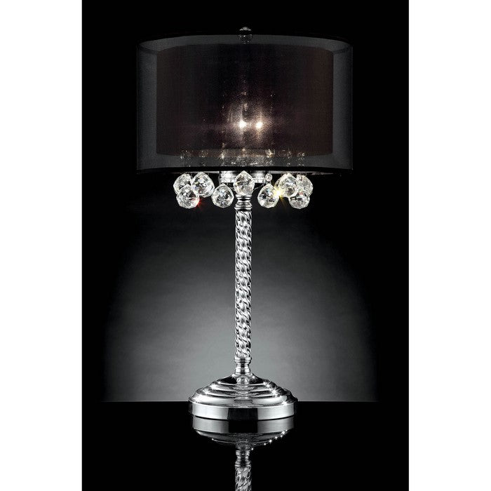 Table Lamp with Twisted Crystal Stand and Hanging Cystal Droplets, Silver