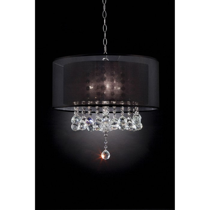 Ceiling Lamp with Hanging Crystal Droplets and Dark Drum Shade, Black